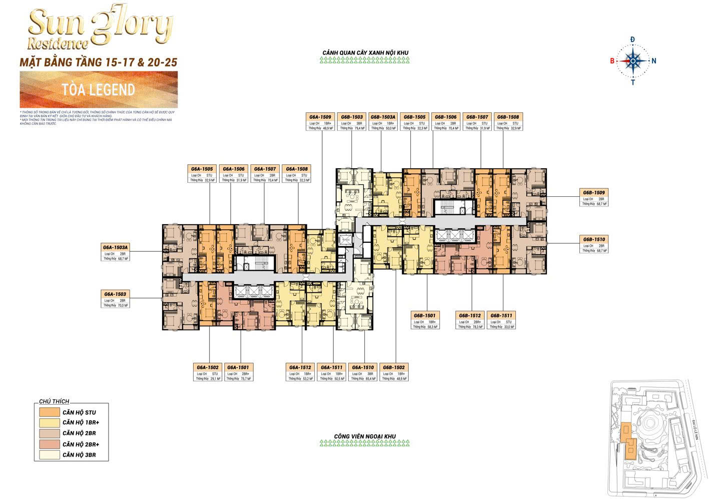 Mặt bằng tầng 15–17 & 20–25 tòa Legend Sun Glory