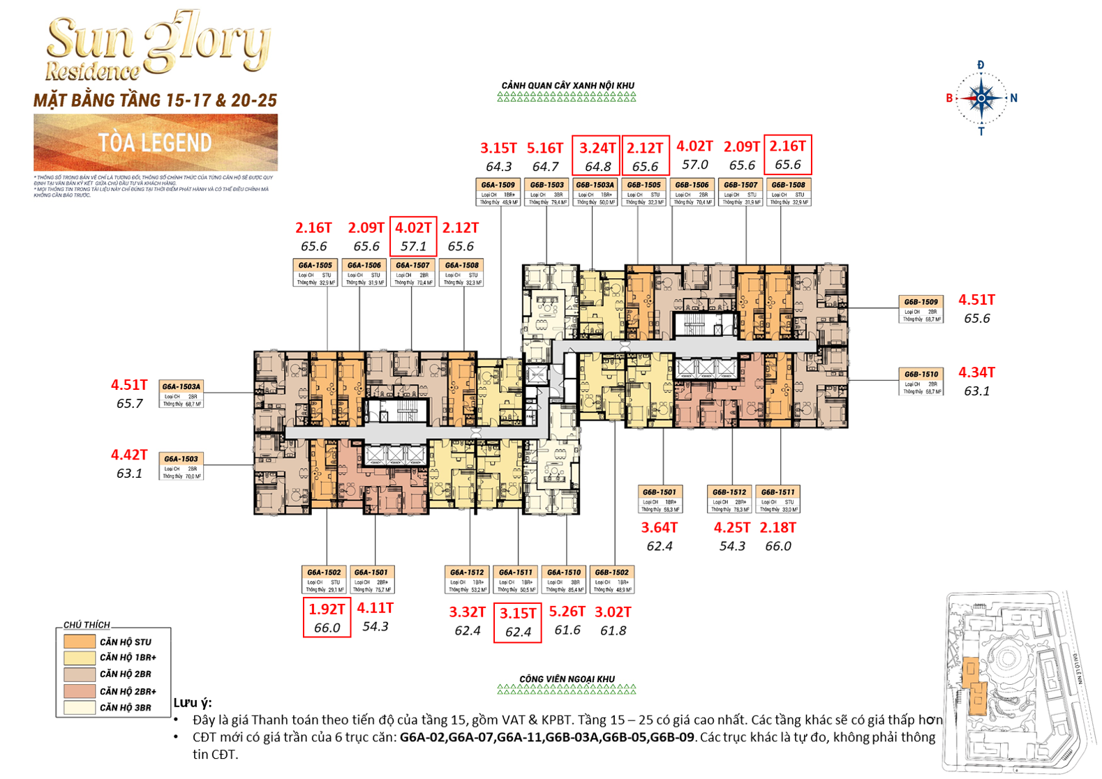 Giá rumor tham khảo tầng 15 tòa Legend Sun Glory