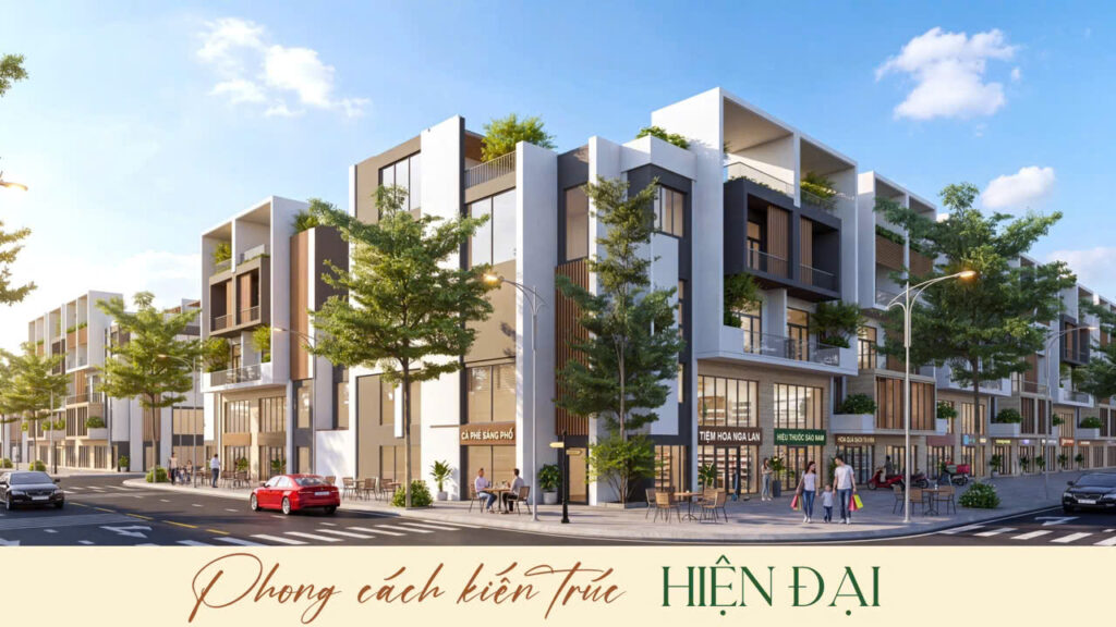 Phối cảnh dãy nhà phố kiến trúc hiện đại AN Village Cửa Lò