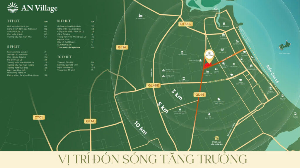 Vị trí AN Village Cửa Lò gần Quốc lộ 46 và đường Sào Nam