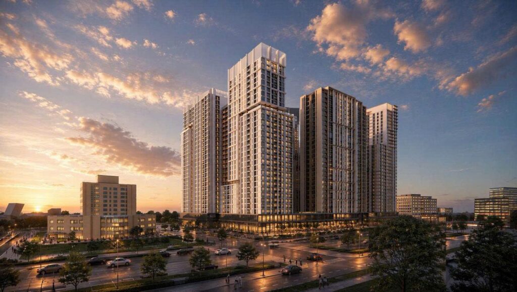 Phối cảnh 5 toà tháp Sun Glory Residence lúc hoàng hôn